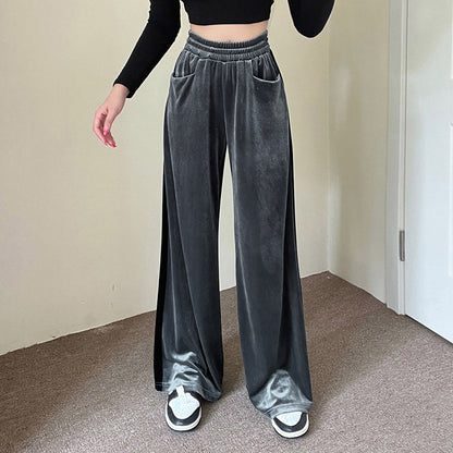 Fall Suede Waist Trimming Draping Stitching Straight Leg Pants Overalls Casual Pants