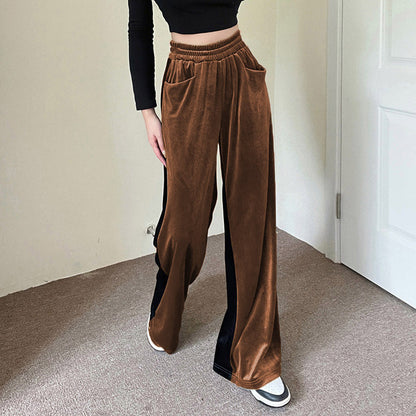 Fall Suede Waist Trimming Draping Stitching Straight Leg Pants Overalls Casual Pants