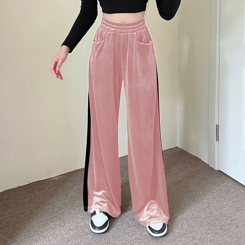 Fall Suede Waist Trimming Draping Stitching Straight Leg Pants Overalls Casual Pants