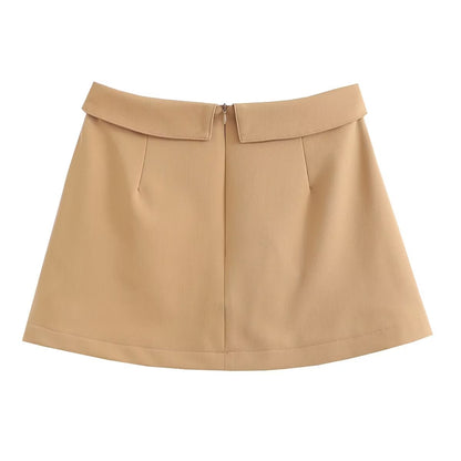 Four Color Turned Waist Wide Pleated Skirt Preppy Skirt