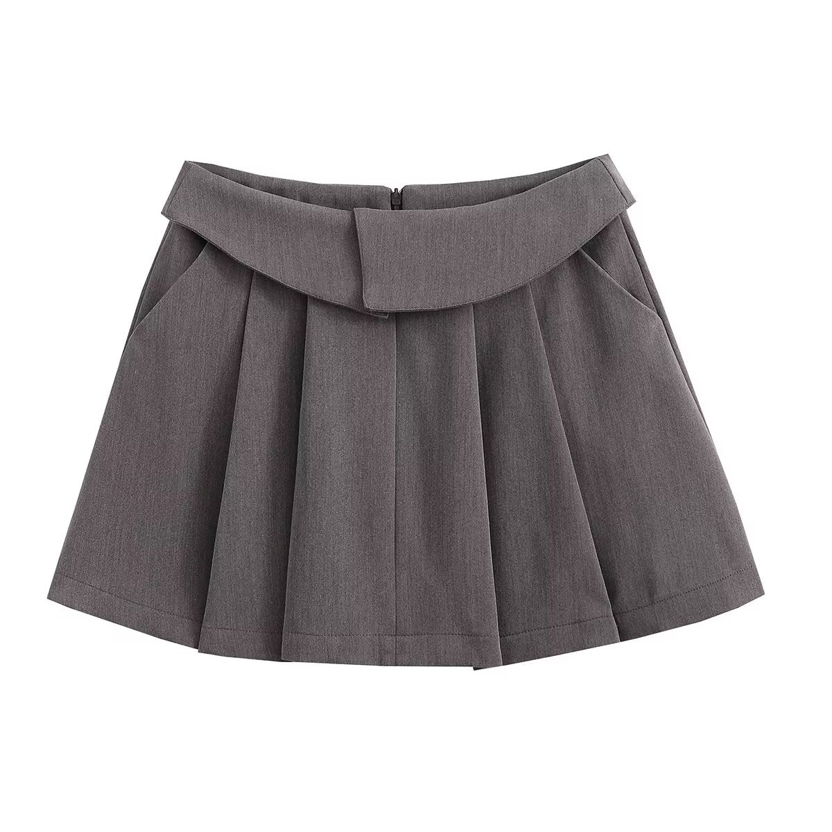 Four Color Turned Waist Wide Pleated Skirt Preppy Skirt