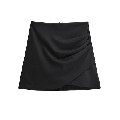 Slit Hemline Hem Pleated Skirt Women Irregular Asymmetric Office Simple Skirt