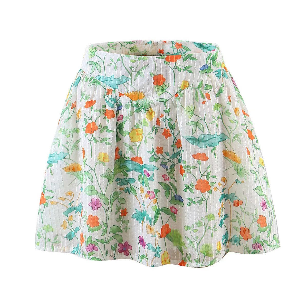 F00170729 Seaside Vacation Small Floral Pleated Waist Tight Skirt