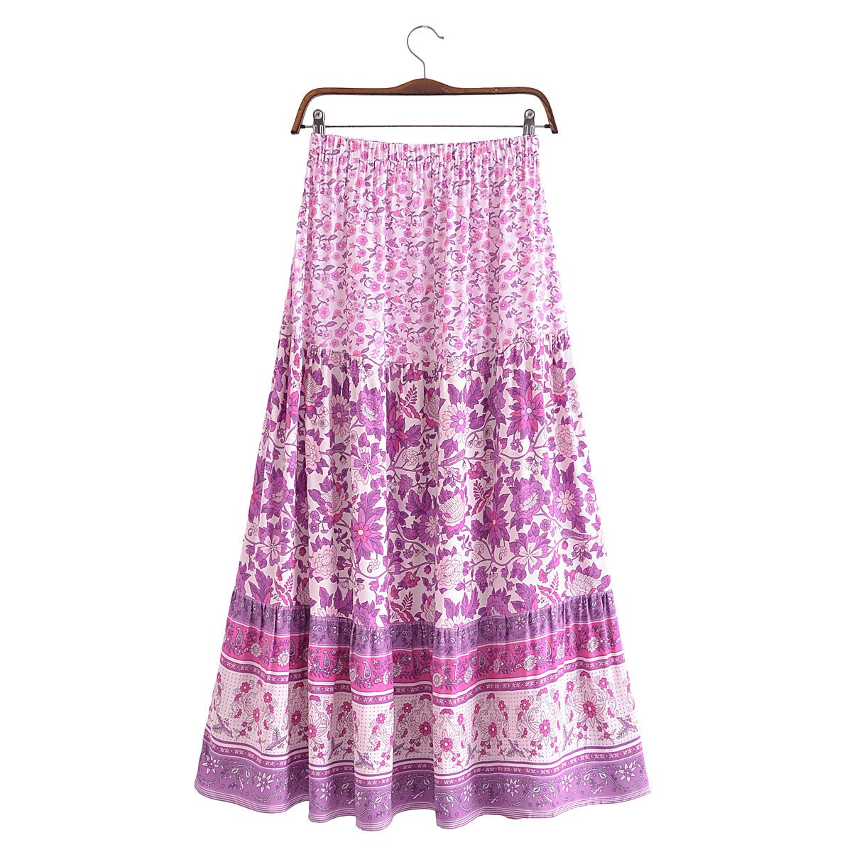 Autumn Casual Women Printed Elastic Waist Loose Maxi Dress Skirt