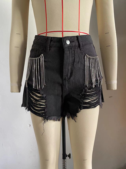 Damen Kleidung Ankunft Casual Chain Tassel Ripped Denim Shorts