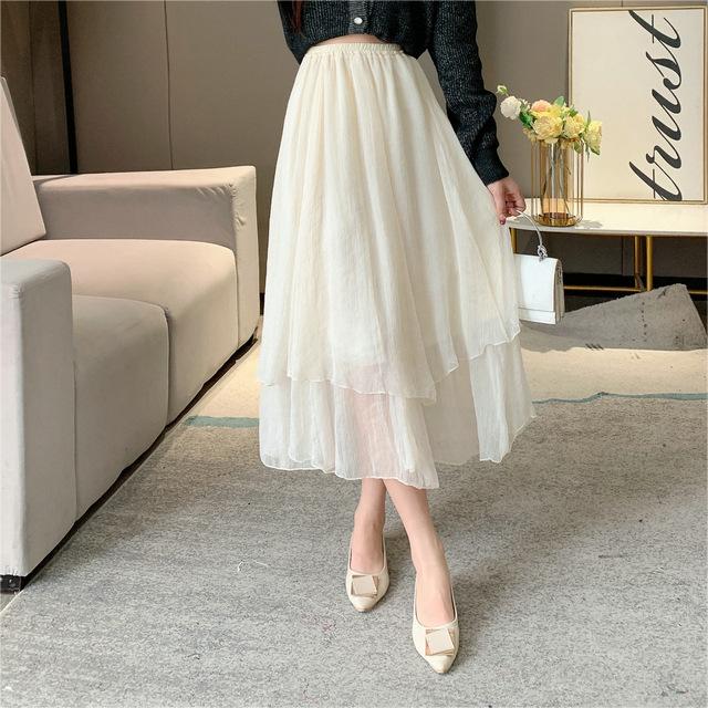 Spring Elegant Twilight Yarn Big Hem Skirt Midi Dress Women