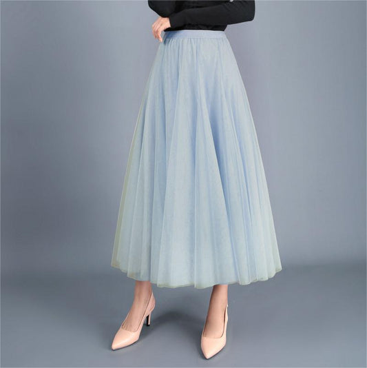 Long Gauzy Skirt Skirt Women Autumn Winter High Waist Mid Length Tulle Skirt Pleated Skirt A Line Skirt Fairy Skirt