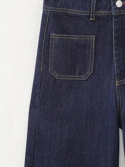 Jeans mit Federreißverschluss, Knopfverschluss, ungesäumtem Saum, hoher Taille und weitem Bein