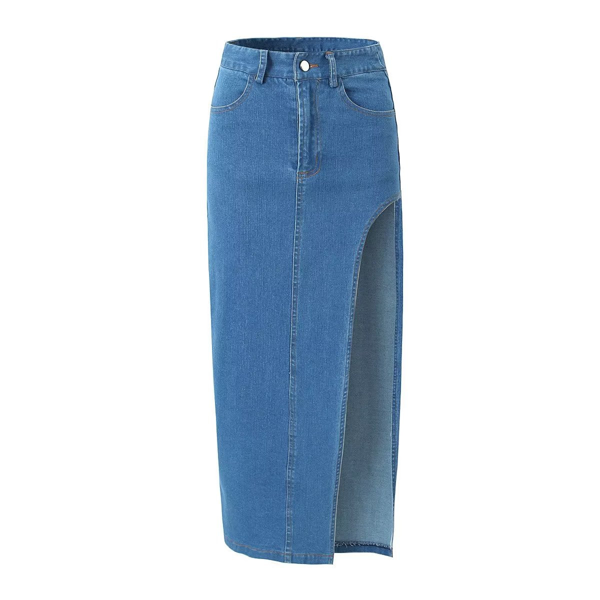 Front Slit Wild Slim Fit Office Overknee Dress Spring High Waist Denim Skirt