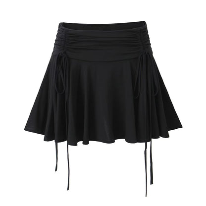 Pure Sweet Spicy Lace up Side Skirt Niche Vitality Low Waist Pleated Skirt Women