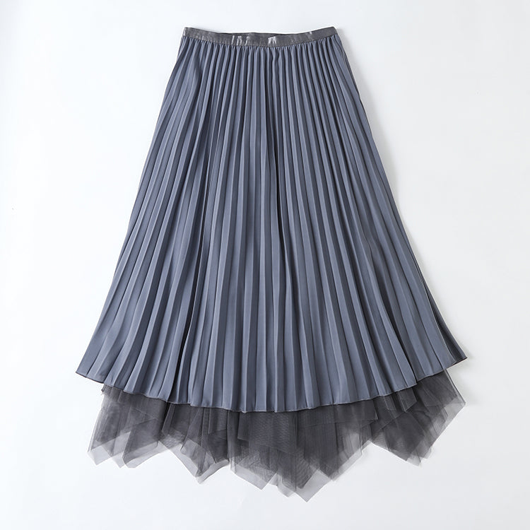 Spring Elegant High Waist Pleated Bubble Skirt Fairy Mesh Midi Dress for Women