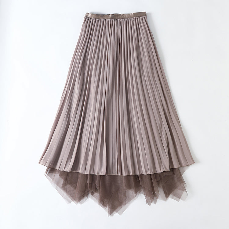 Spring Elegant High Waist Pleated Bubble Skirt Fairy Mesh Midi Dress for Women