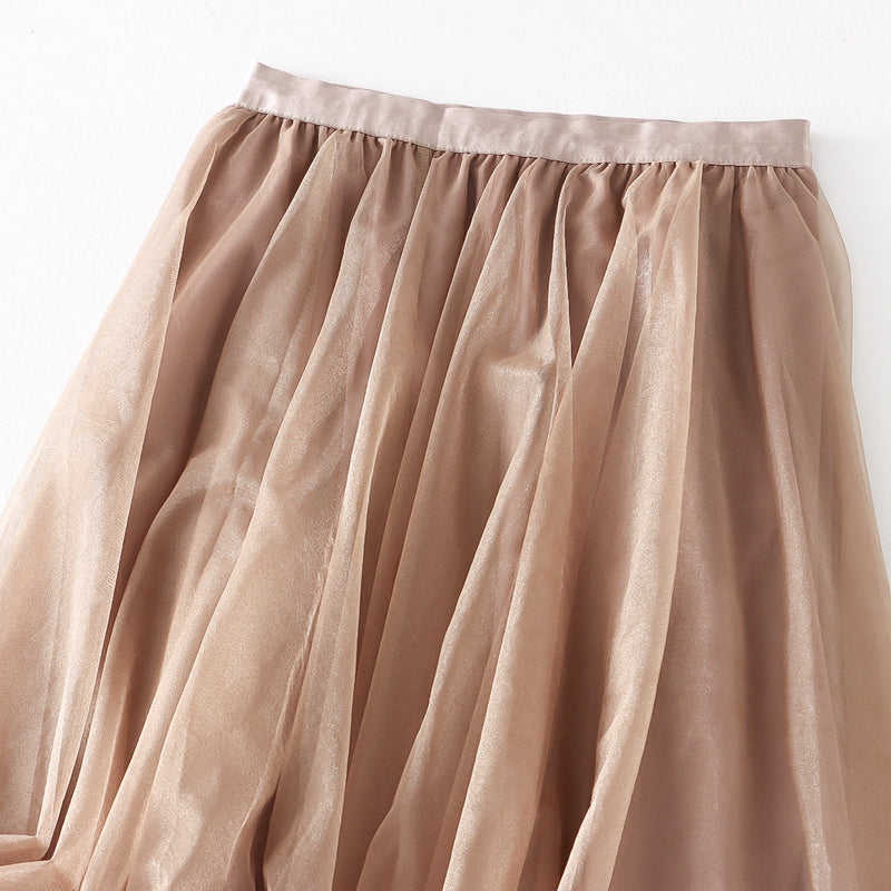 Skirt Pleated Mesh Skirt Mid Length Women Summer A line Skirt