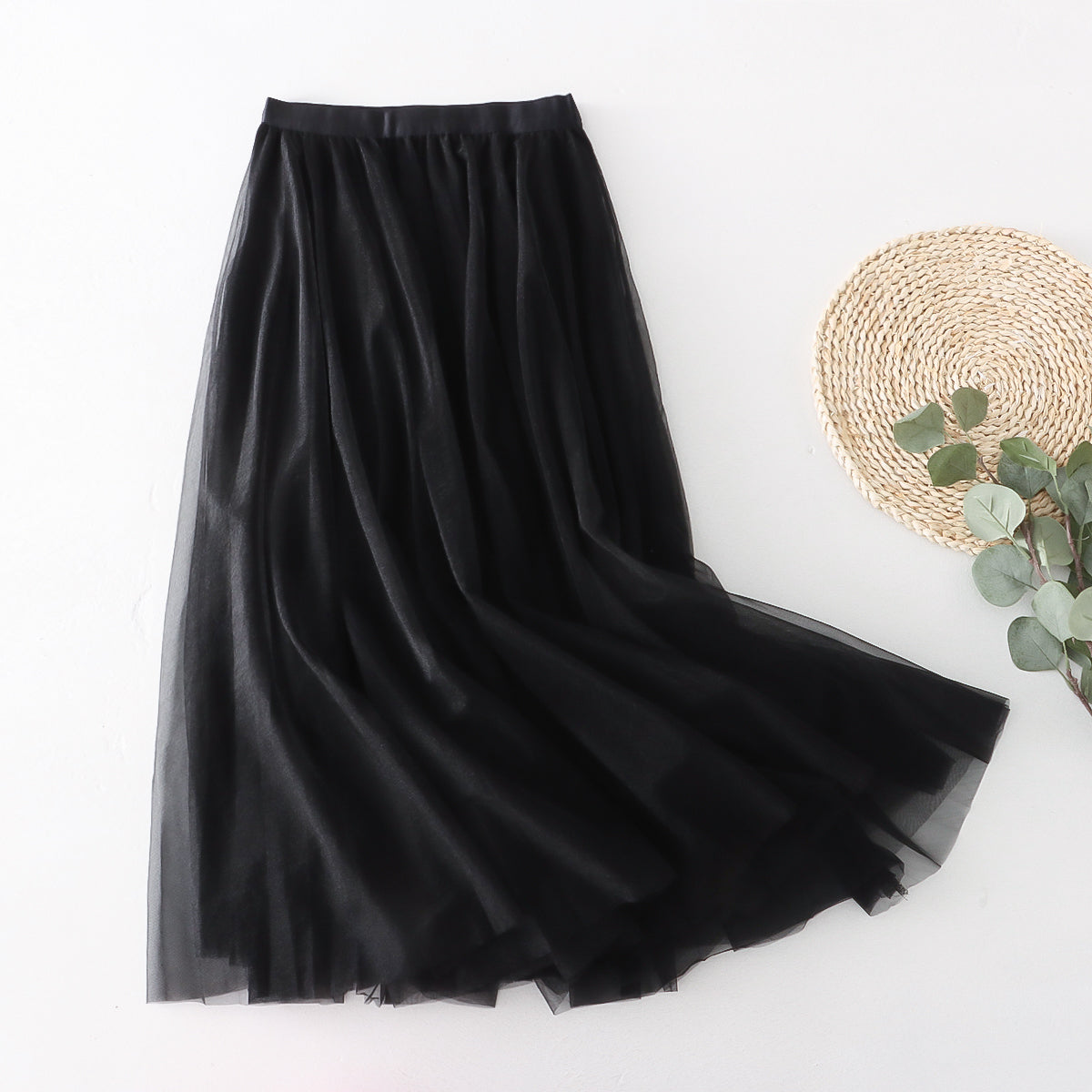 Skirt Pleated Mesh Skirt Mid Length Women Summer A line Skirt