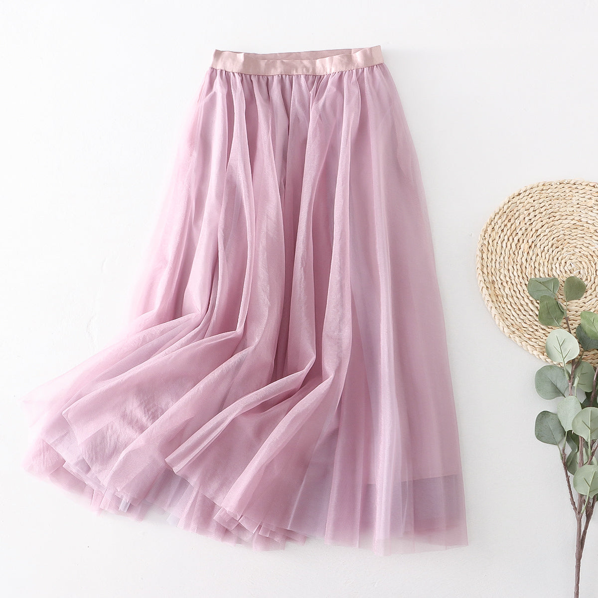 Skirt Pleated Mesh Skirt Mid Length Women Summer A line Skirt