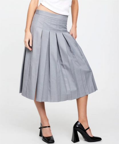 Spring Summer Autumn Black High Waist A line Skirt Summer Gray Pleated Long Skirt Women