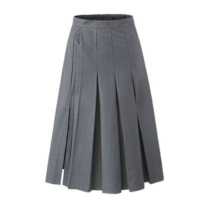 Spring Summer Autumn Black High Waist A line Skirt Summer Gray Pleated Long Skirt Women