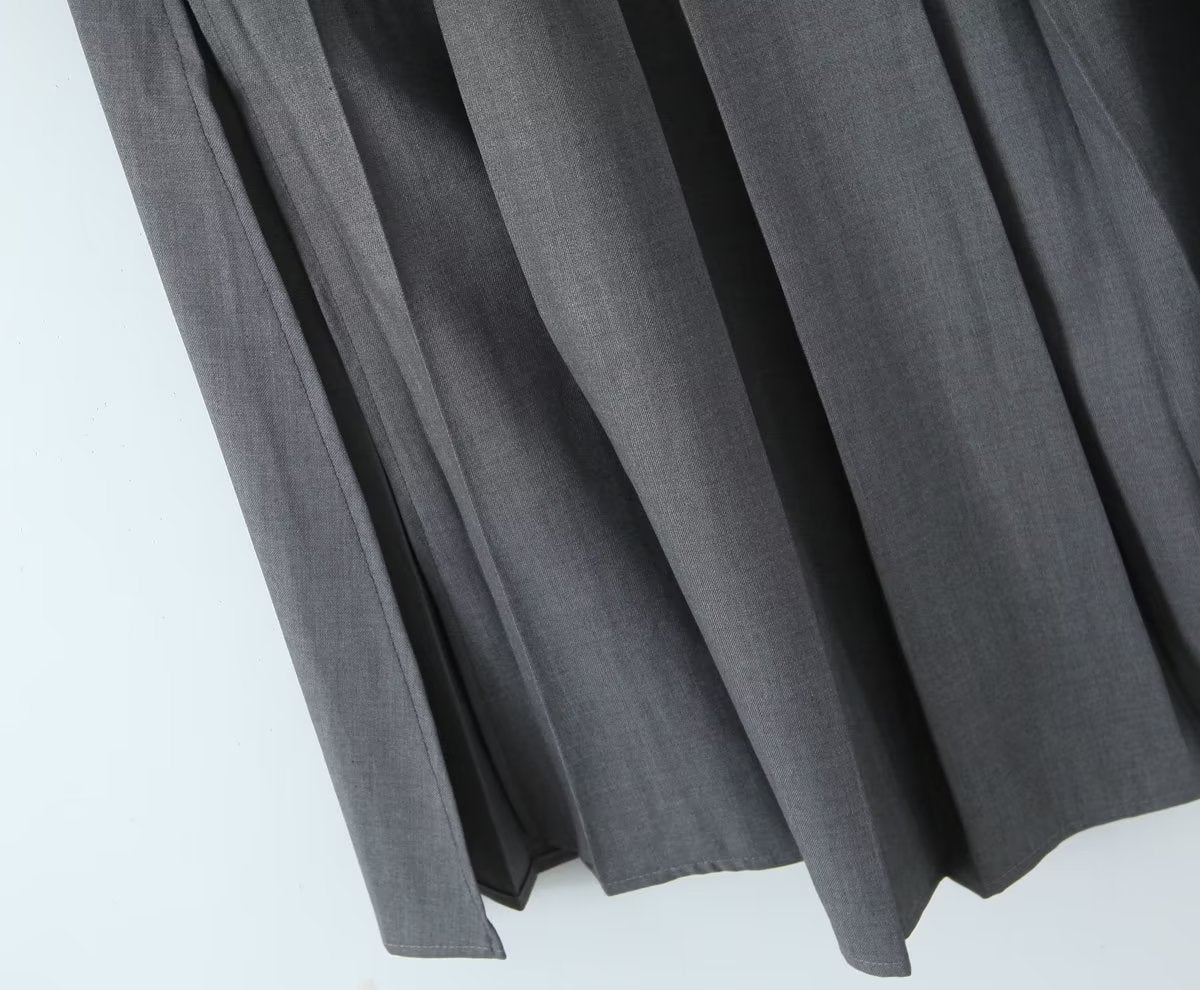 Spring Summer Autumn Black High Waist A line Skirt Summer Gray Pleated Long Skirt Women