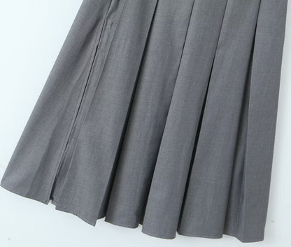 Spring Summer Autumn Black High Waist A line Skirt Summer Gray Pleated Long Skirt Women