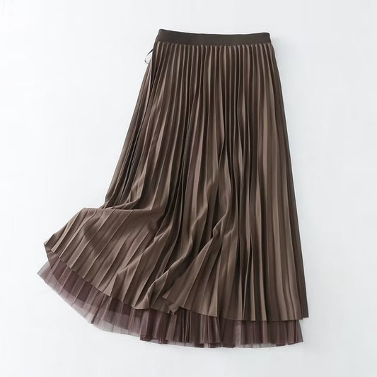 Fall Reversible Pleated Pleated Skirt Women High Waist Slimming Gauze Skirt Mid Length