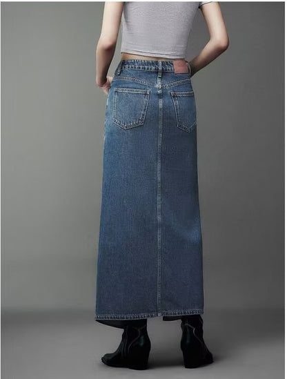 Jupe de niche d'été asymétrique à patte oblique et fente sur le devant en jean pour femmes