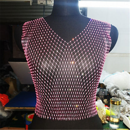 Gilet en maille diamant sexy ajouré avec découpe pour boîte de nuit et discothèque pour femme