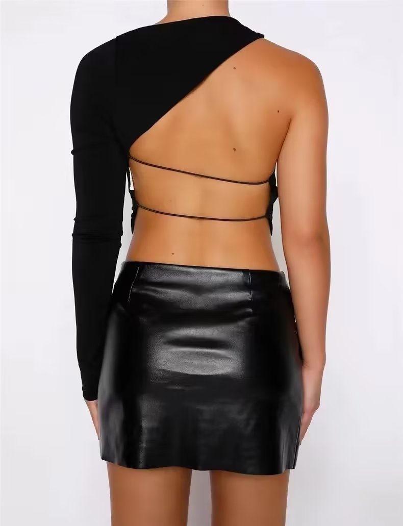 Sexy High Waist Small Round Buckle Wrapped Skirt Skirt Women Personality Design Faux Leather Skirt