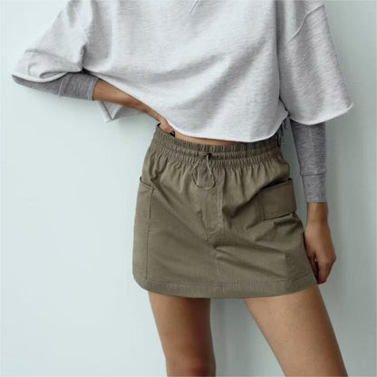 Autumn High Waist Slimming Side Pocket Decoration Solid Color Tooling Culottes Women