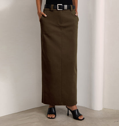 Graues Büro-Arbeitsplatz-Split-High-Waist-Gerade-Rock-Herbstkleid