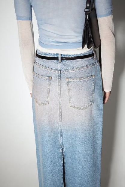 Fall Women Clothing Powder Washing Split Denim Skirt