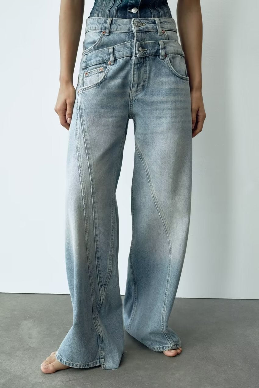 Vêtements pour femmes Pantalon français à double épaisseur Pantalon en denim à jambe large