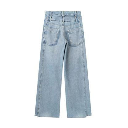 Vêtements pour femmes Pantalon français à double épaisseur Pantalon en denim à jambe large