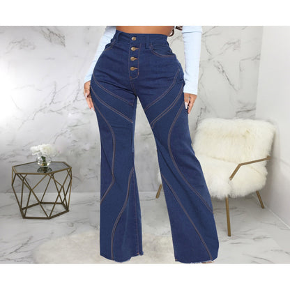 Exclusive Trend Stitching Denim Stretch Slim Fit Bell Bottom Pants