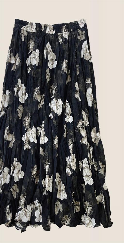 Vintage Floral Plissee Rock Frauen Herbst Winter Casual Kleid Lange Bodenbildung Großen Swing Rock