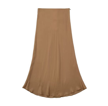 Jupe mi-longue taille haute en satin de soie française pour femme