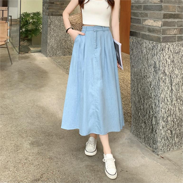 Skirt Women Autumn Winter Maxi Dress Pocket High Waist Slimming A Line Skirt Mid Length Skirt