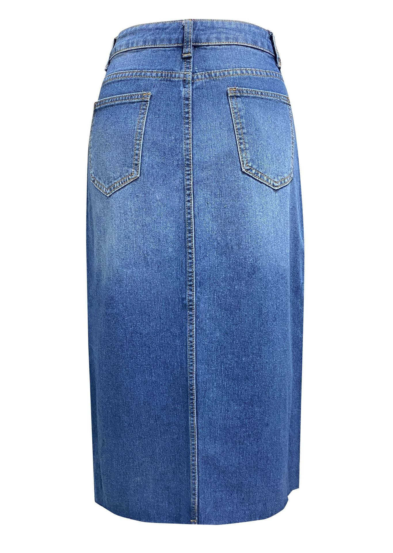 Split Denim Skirt High Waist Wash A Line Skirt Mid Length Skirt Women