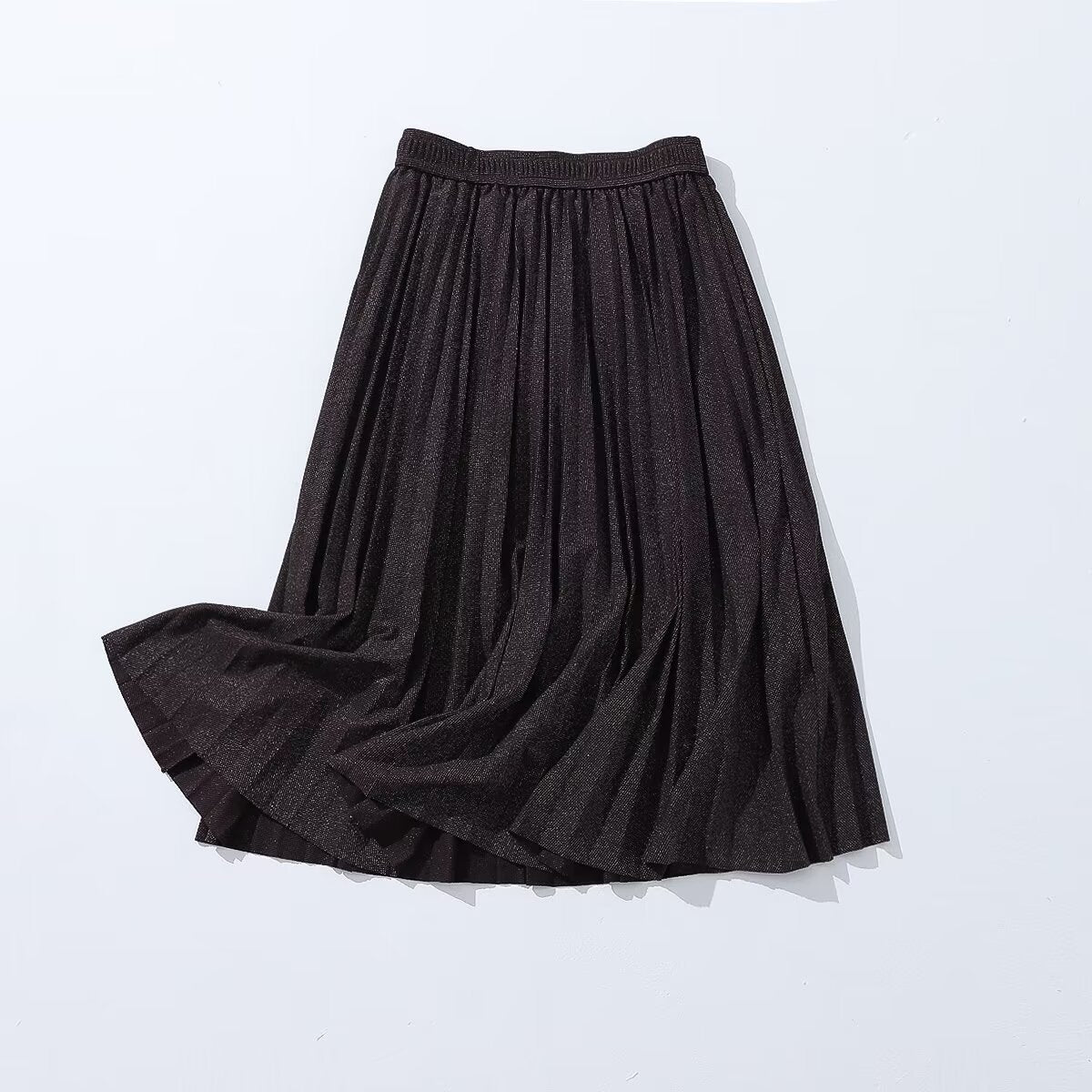 Autumn Elastic Waist Wild Silver Silk Mid Length Pleated Skirt Women