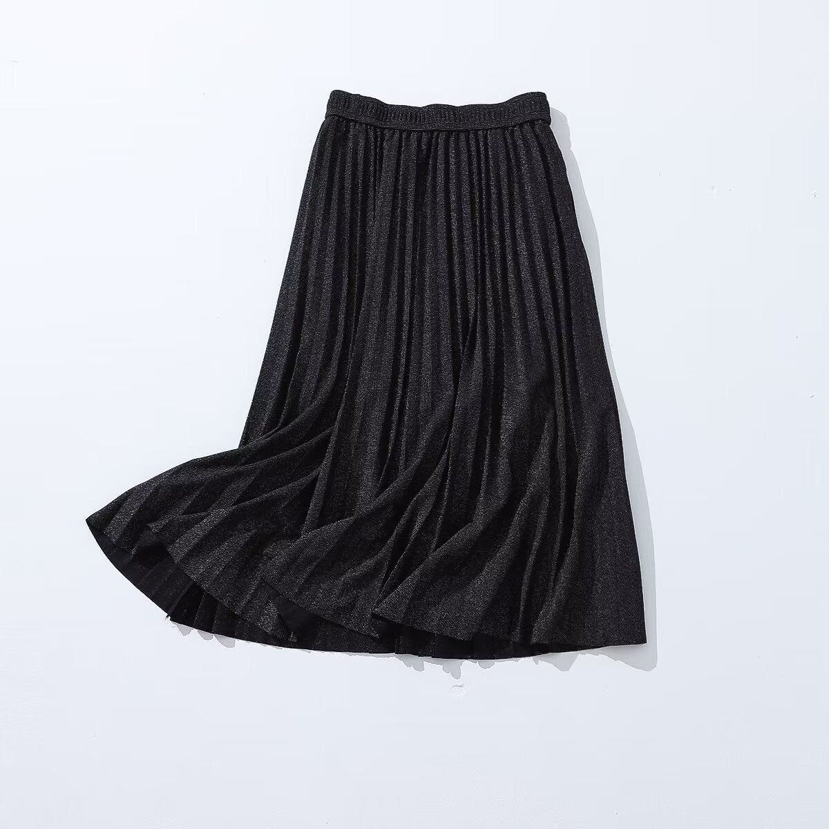 Autumn Elastic Waist Wild Silver Silk Mid Length Pleated Skirt Women