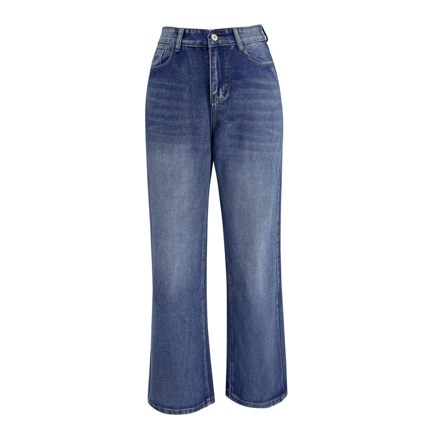 Jeans Damen verwaschene Hose mit hoher Taille und weitem Bein