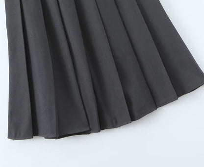 Autumn High Waist Slimming Gray Pleated Skirt Long Skirt for Women