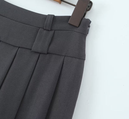 Autumn High Waist Slimming Gray Pleated Skirt Long Skirt for Women