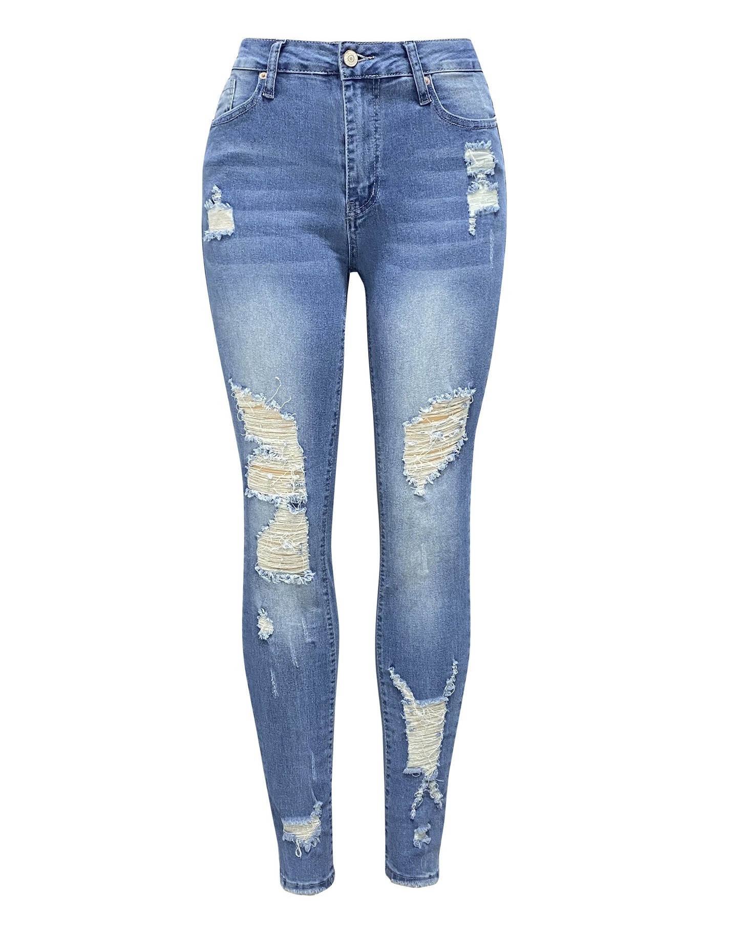 Denim Skinny Pants Damen Lange zerrissene Jeans mit mittlerer Taille