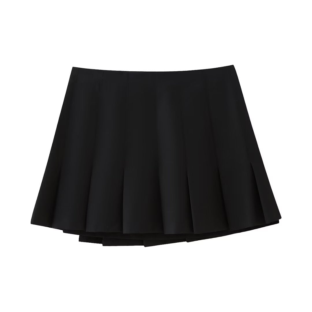 Jupe plissée noire fine taille haute pour femme