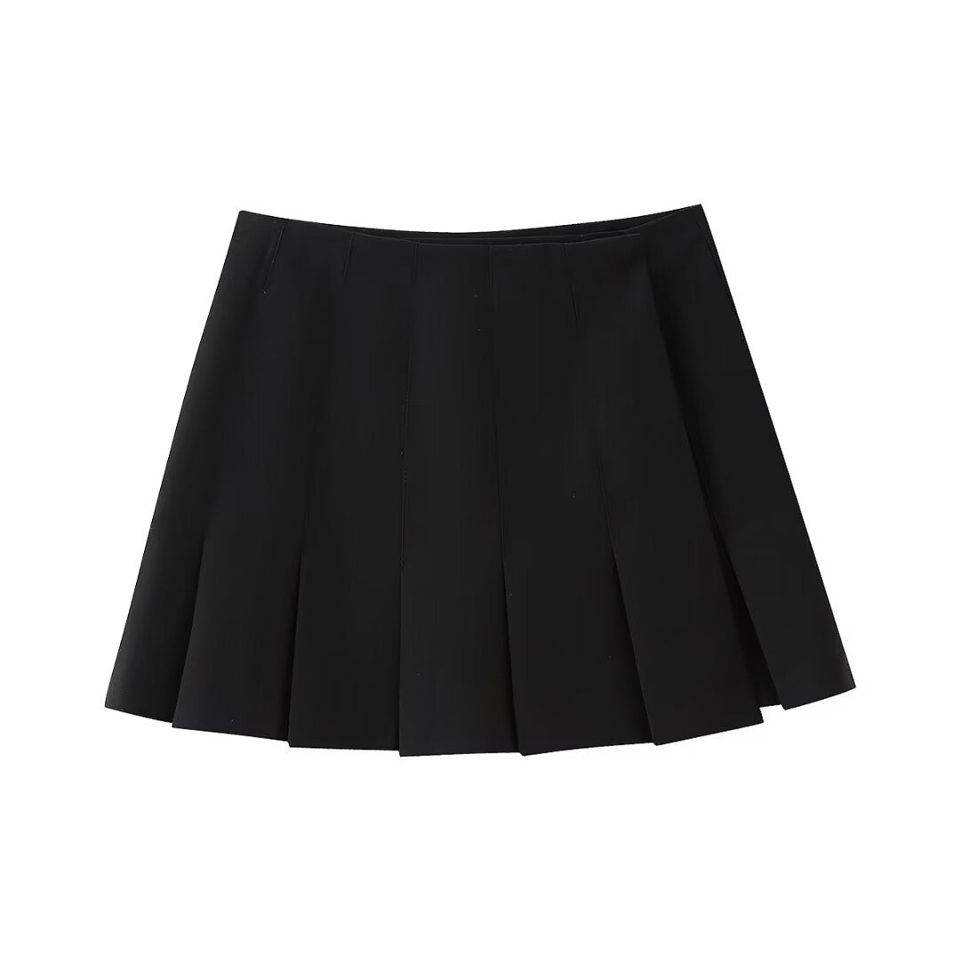 Jupe plissée noire fine taille haute pour femme