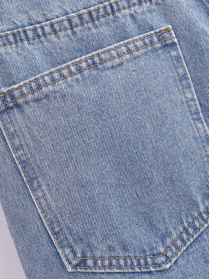 Vêtements pour femmes Pantalon en denim décontracté taille haute amincissant faux deux pièces patchwork