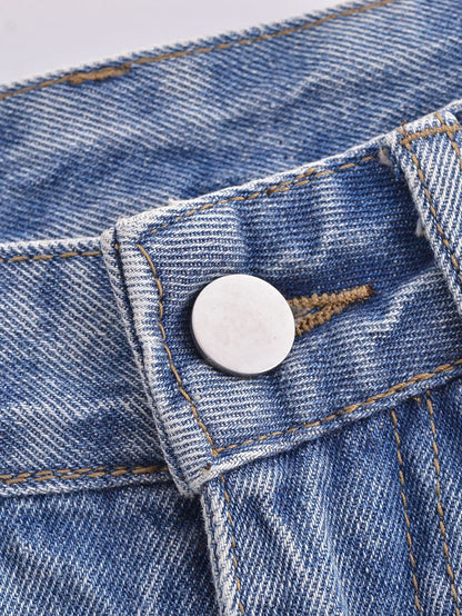 Vêtements pour femmes Pantalon en denim décontracté taille haute amincissant faux deux pièces patchwork