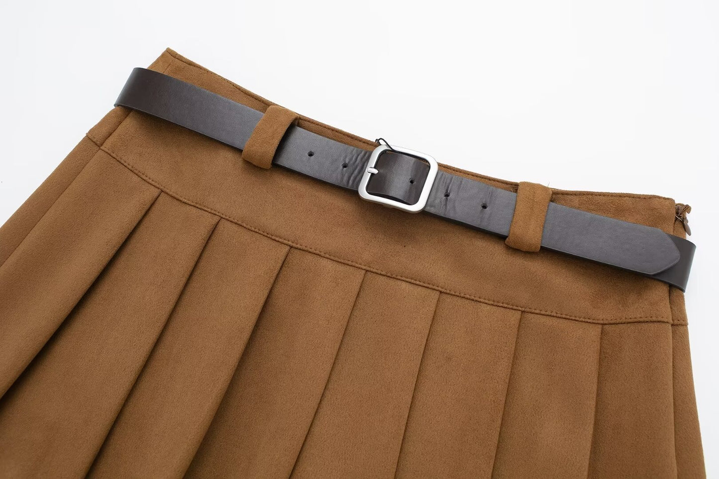 Culotte plissée large effet texturé en daim avec ceinture pour femmes