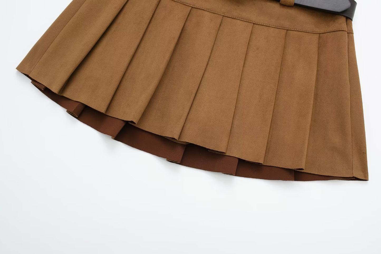 Culotte plissée large effet texturé en daim avec ceinture pour femmes