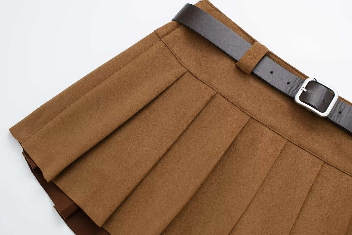 Culotte plissée large effet texturé en daim avec ceinture pour femmes